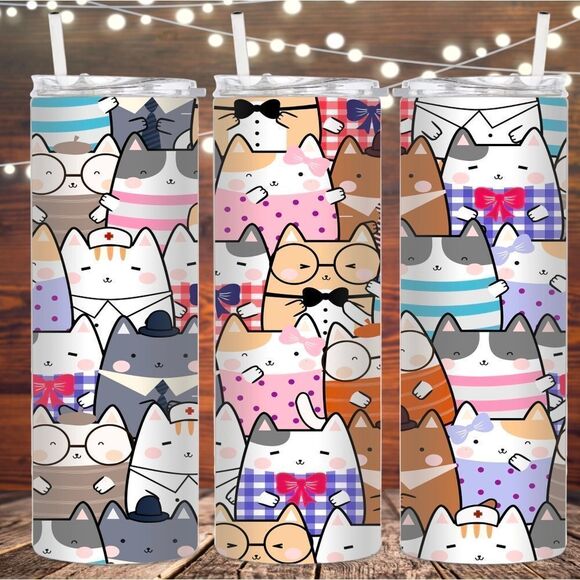 handmade Other - Colorful cat skinny metal tumbler